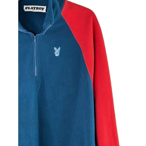 Playboy By PacSun Playboy University Jacket Mens Small Blue Red Fleece 1/4 Zip - Picture 3 of 9